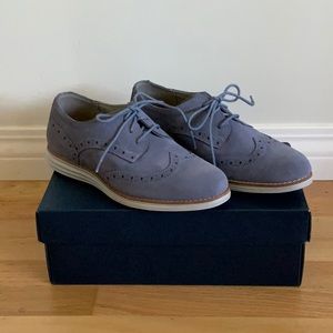 Cole Han Original Grand Oxford Waterproof Blue Grey Suede Shoes Size 6.5